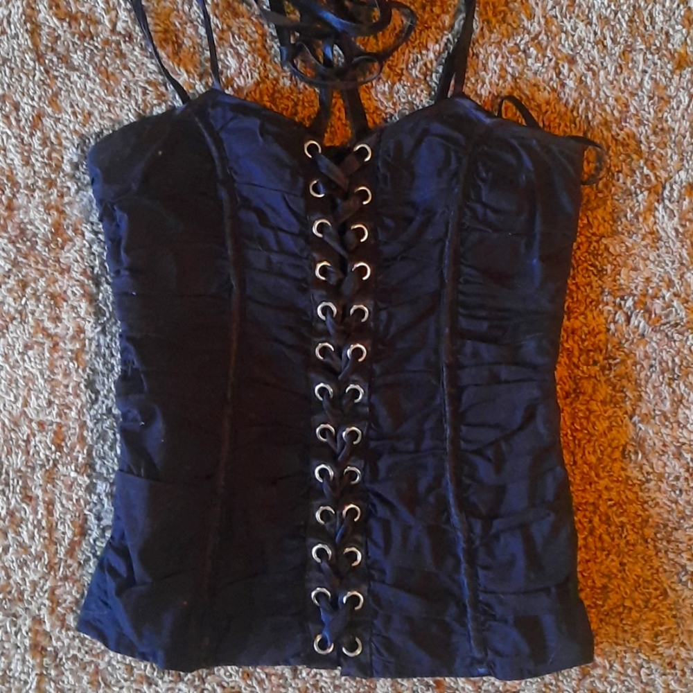 2B Bebe Black Lace-Up Tank Top